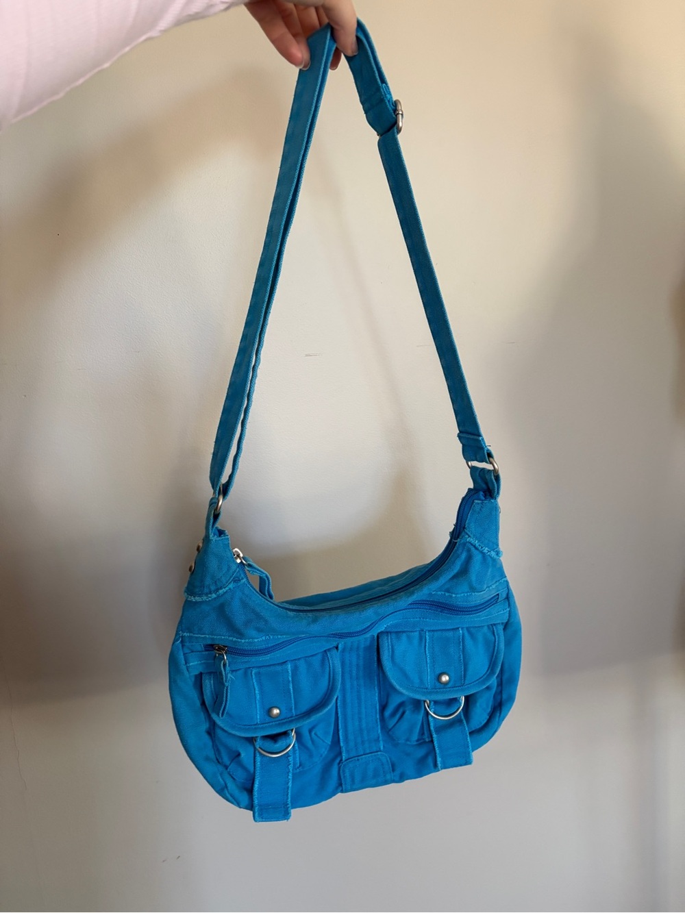 Y2K 2000’s Blue Canvas Cargo Crossbody Bag